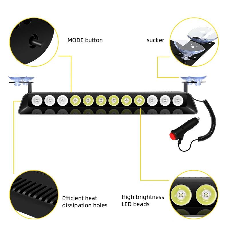 12LED Emergency LED Strobe Light Police for Car Truck Red Blue Amber White LED Flasher Beacon Warning Lamp Car Light Assembly