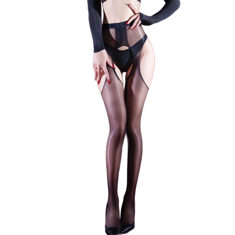 Pantyhose Women Four-Sided Hollow Aurora Open Crotch Stockings 3D Ultra-Thin Shiny Glossy Silky See-Through Lingerie Sockings