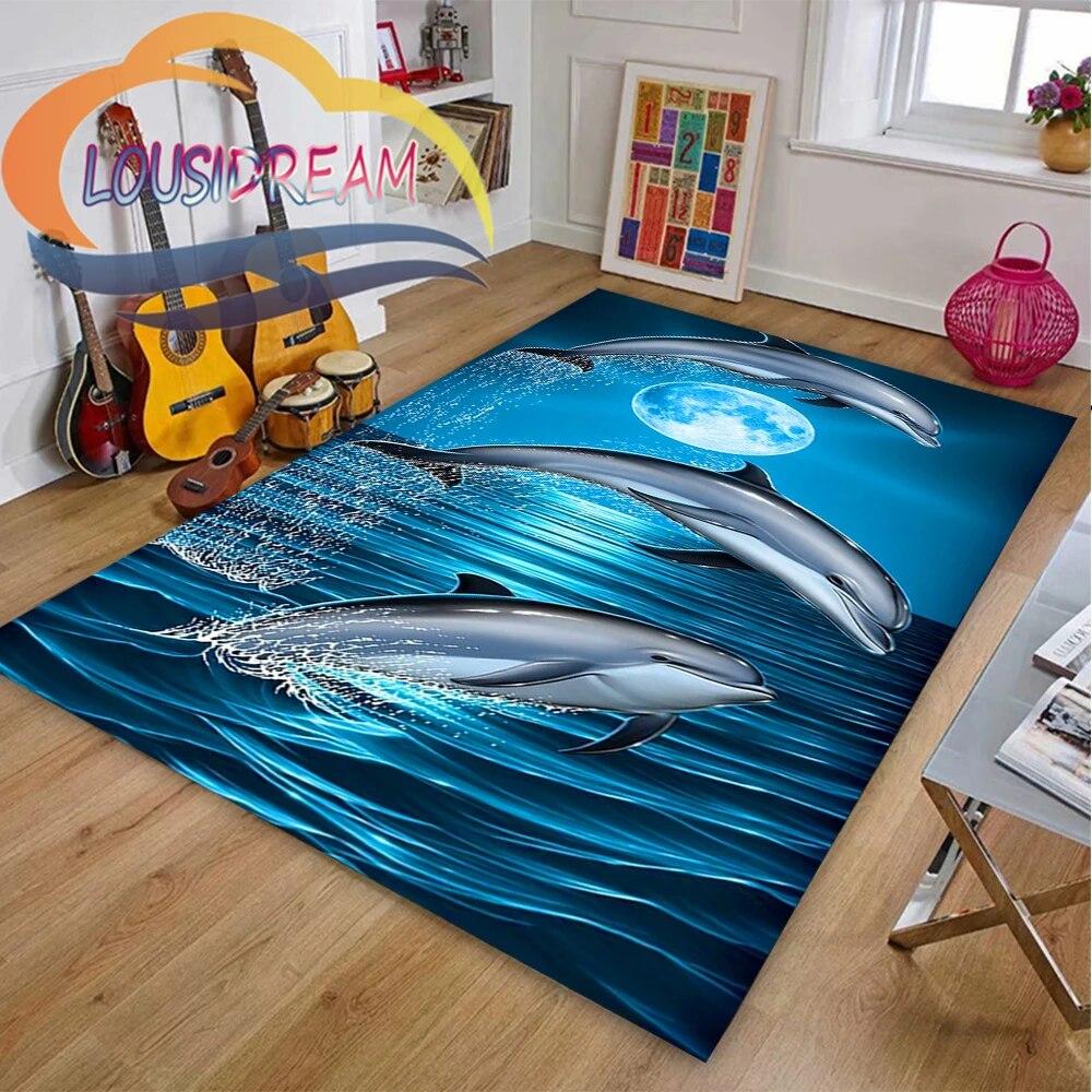 Sea Animal World Koberec Delphinidae Koberec Oceanic Delfíni Obývací pokoj Ložnice Velká plocha Měkká 3D módní dekorace Mat