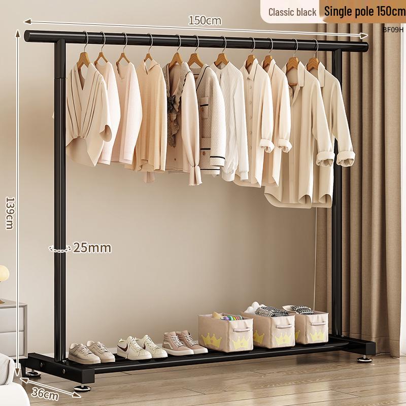 Floor Standing Clothes Rack and Coat Stand with Folding Single Pole for Bedroom or Dormitory.