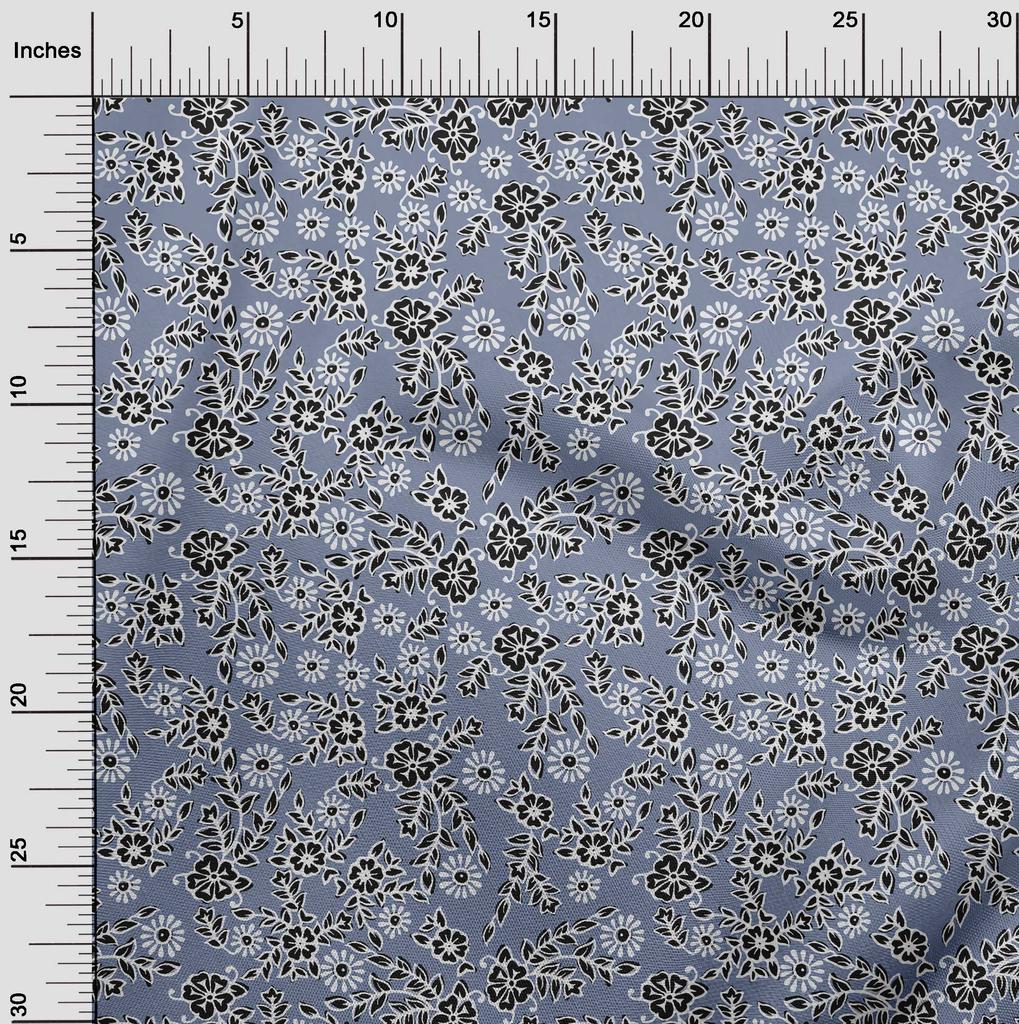 oneOone Cotton Poplin Dusty Blue Fabric Asian Block Floral Dress Material Fabric Print Fabric By The Yard 42 Inch