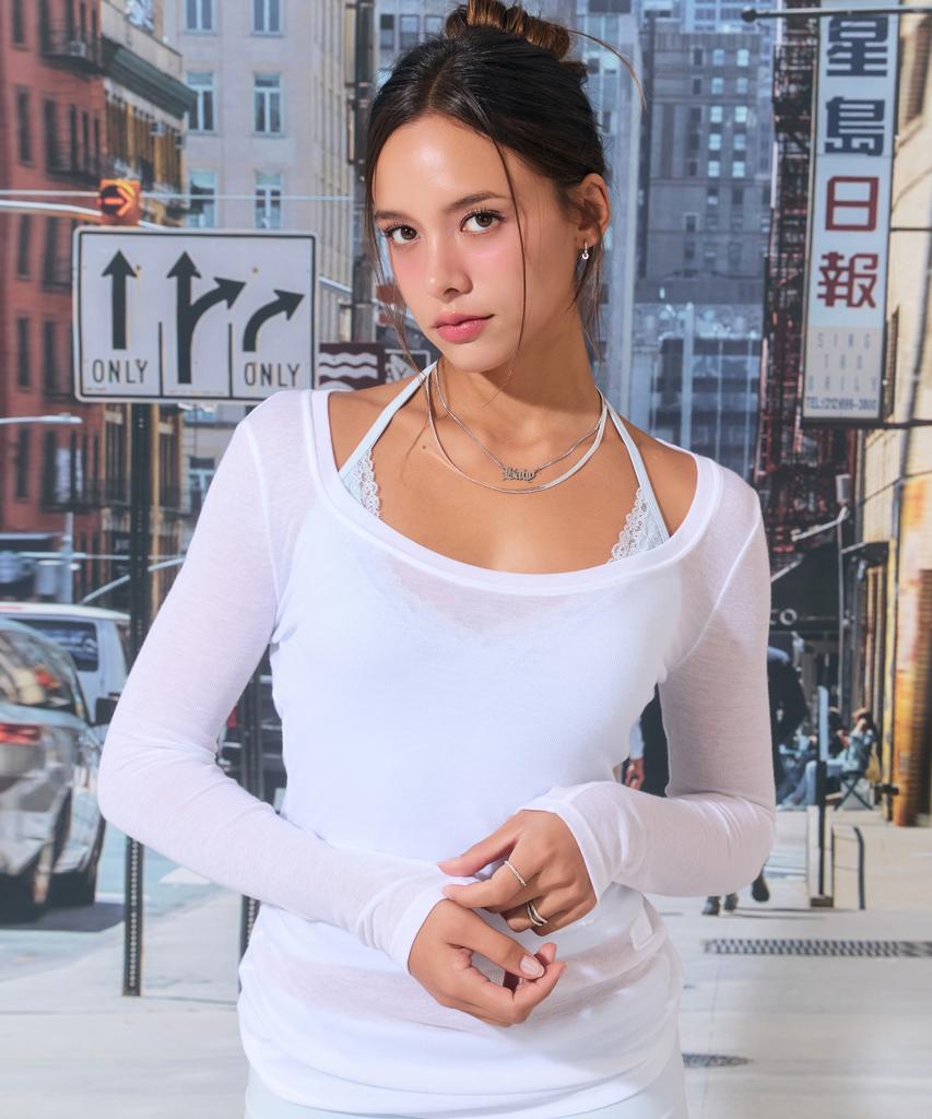 Lojanneu Breeze Sheer Long Sleeve Top (White)