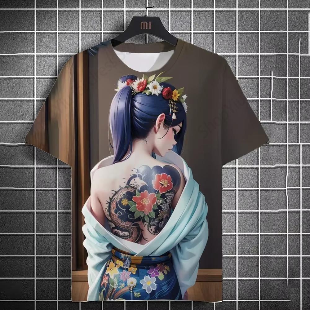 Summer Men's T-shirt Japanese Anime Tattoo 3D Print Tshirt Men Women Fashion Short Sleeve Oversized T Shirt Mens Clothing Sexy