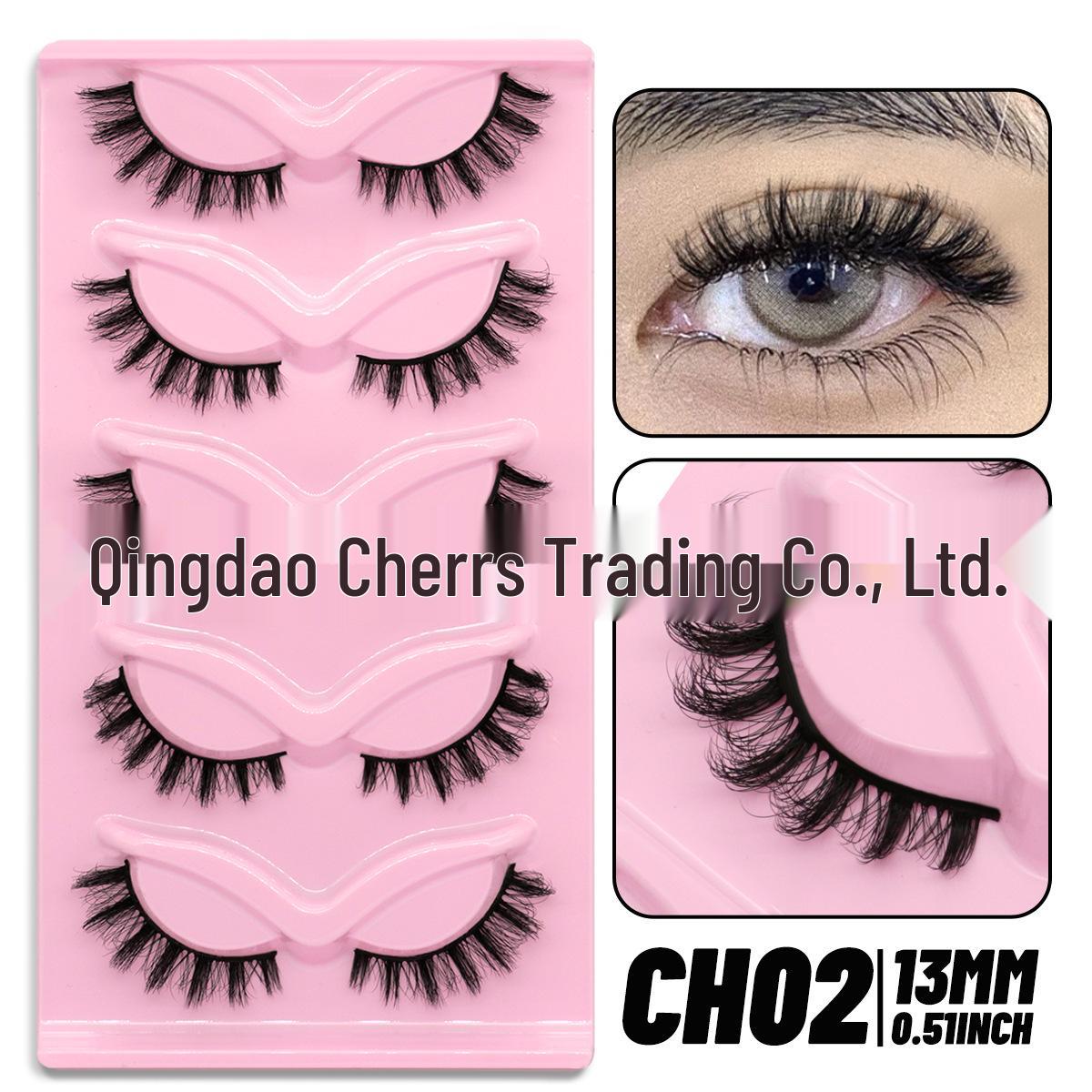 

3D Cat Eye False Eyelashes: 5 Pairs, Thick & Curled with Extended Outer Corners - Hot-selling European & American Style