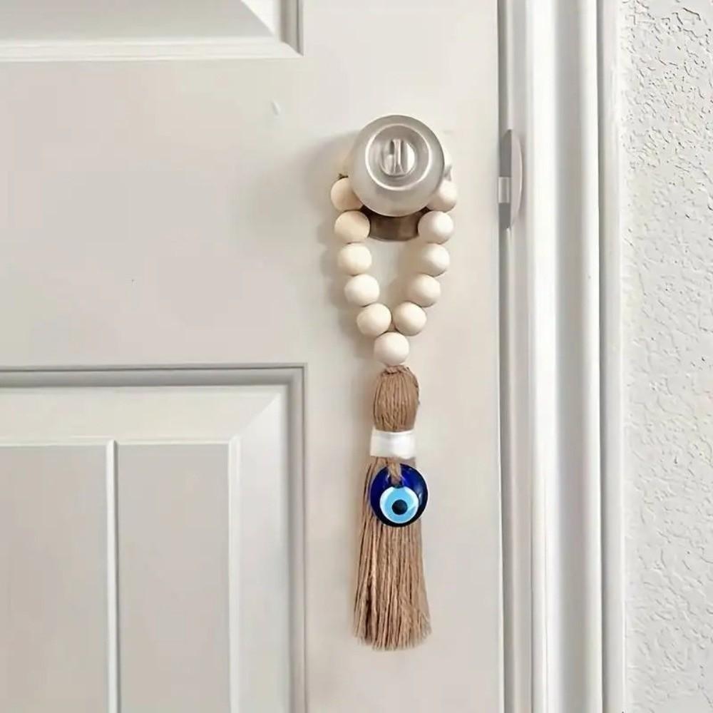 Handmade Wooden Bead Pendant 22cm Rearview Mirror Pendant Retro Tassel Pendant