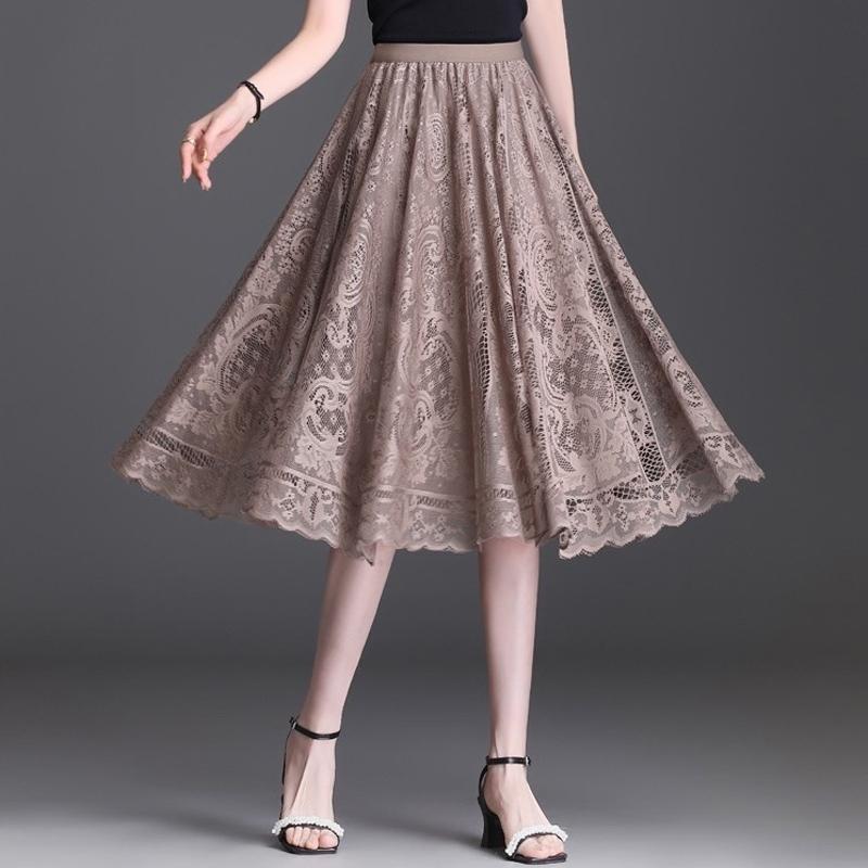 

Женская короткая юбка Офисная повседневная юбка Кружевная юбка А-силуэта Длинное платье Подол Тюль Ажурные Плиссированные юбки One Size