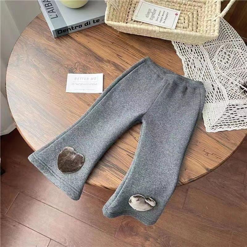 Kids Girls' Autumn Winter Pants Baby Heart Decorations Thickened Fleece-Lined Stylish Flared Pant Long Pants for Outdoors