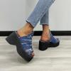 Women Fashion Denim Blue Wedges Sandals Summer  Chunky Platform Heeled Sandals Woman Thick Soled Beach Shoes Plus Size 43