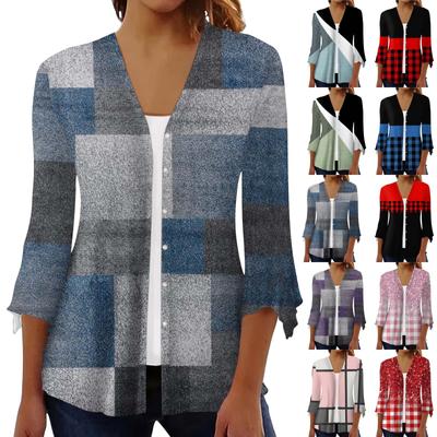 Dames overhemd blouse print 3/4 mouw casual vakantie basic knooptops