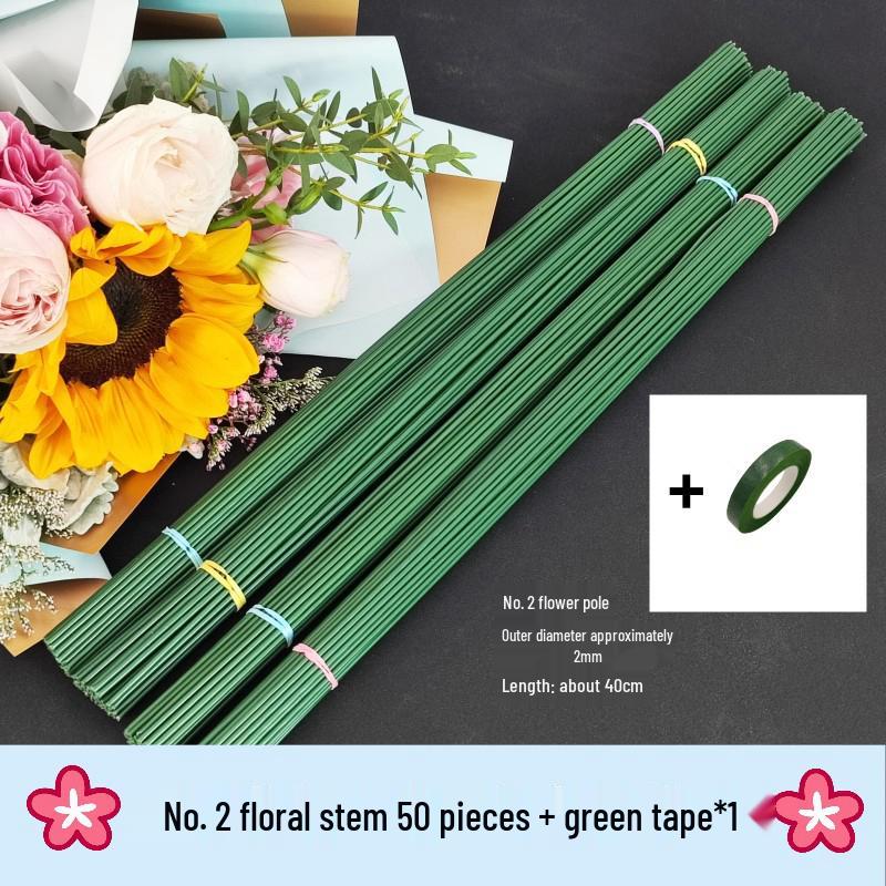 Handmade Green Floral Stem #2 with Glue-Wrapped Iron Wire for DIY Bouquets