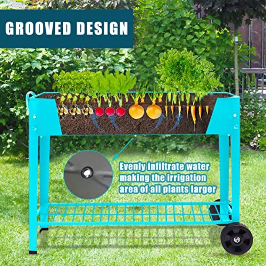 Raised Planter Box Beds with Wheels Legs Elevated Garden Bed for Indoor Outdoor Large Metal Mobile Planter Box with Bottom Shel