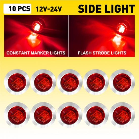 3/4  Strobe+Steady Marker Light Red LED Side Clearance Flash Warning Lamp 10Pc