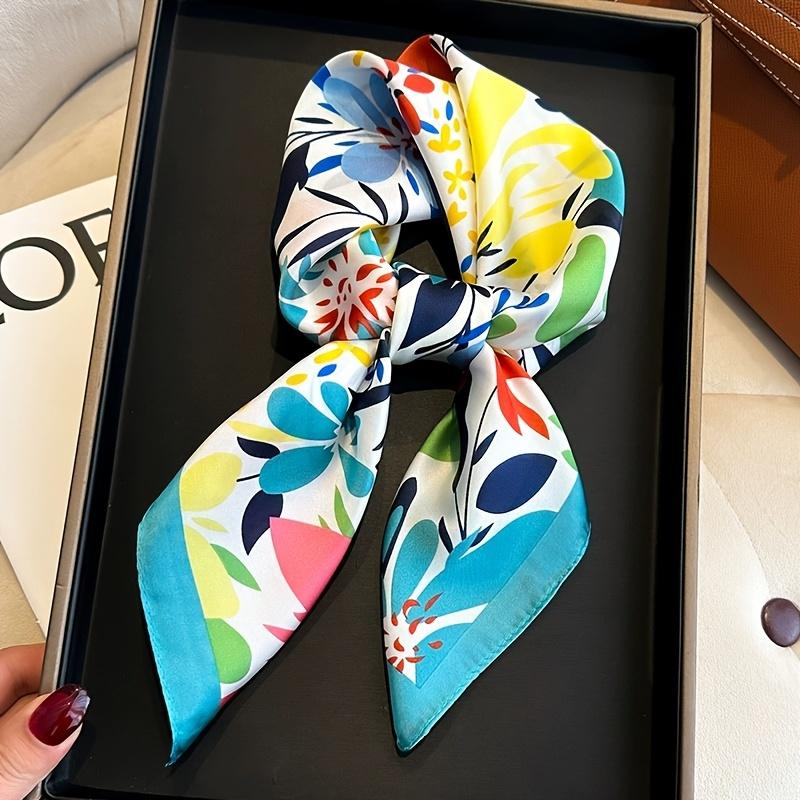 Luxury Brand Floral Print Square Silk Scarf for Women Hijab Hair Bands 70cm Neckerchief Female Satin Shawl Ribbon Headband