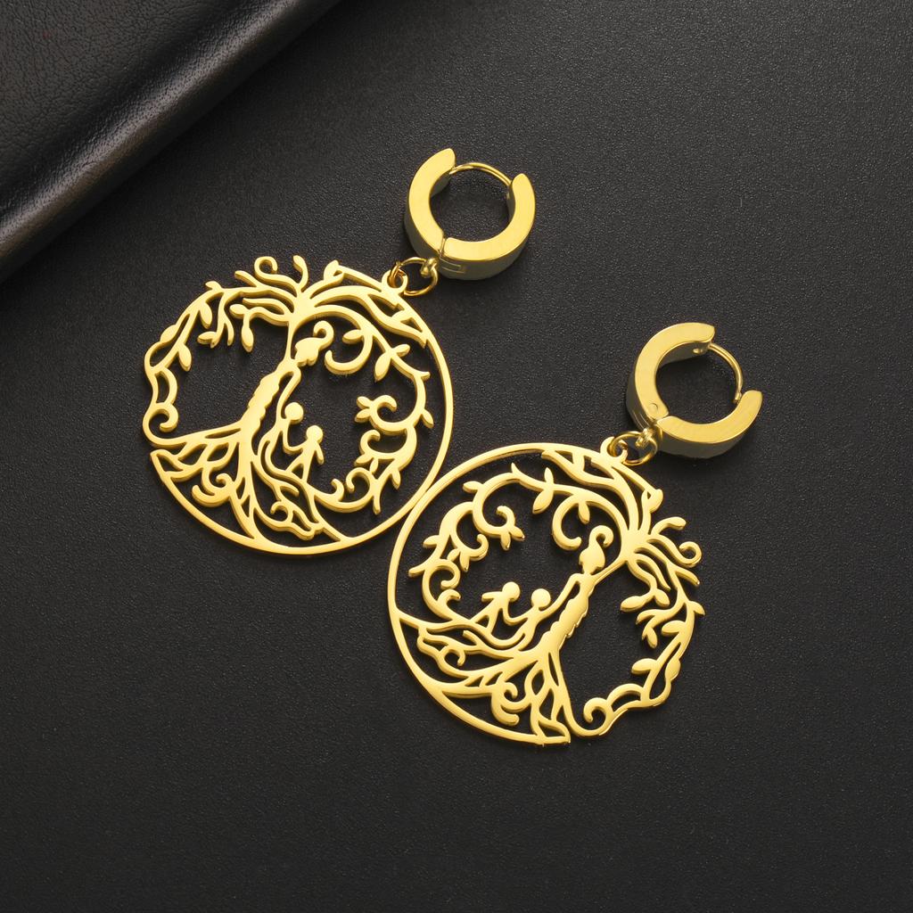 LIKGREAT Hot Sale Son Daughter Stainless Steel Tree of Life Drop Earrings Girls Boys Earring Jewelry for Women Family Gifts 2025