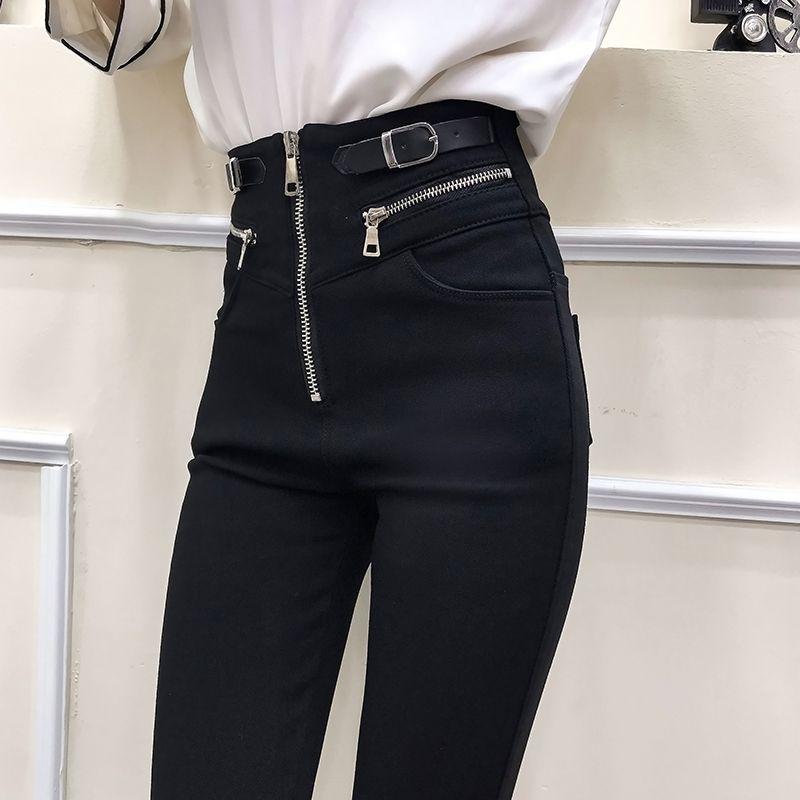 Women's Autumn New Patchwork Zippered Pockets Solid High Waisted Slim Tight Magic Leg Pants