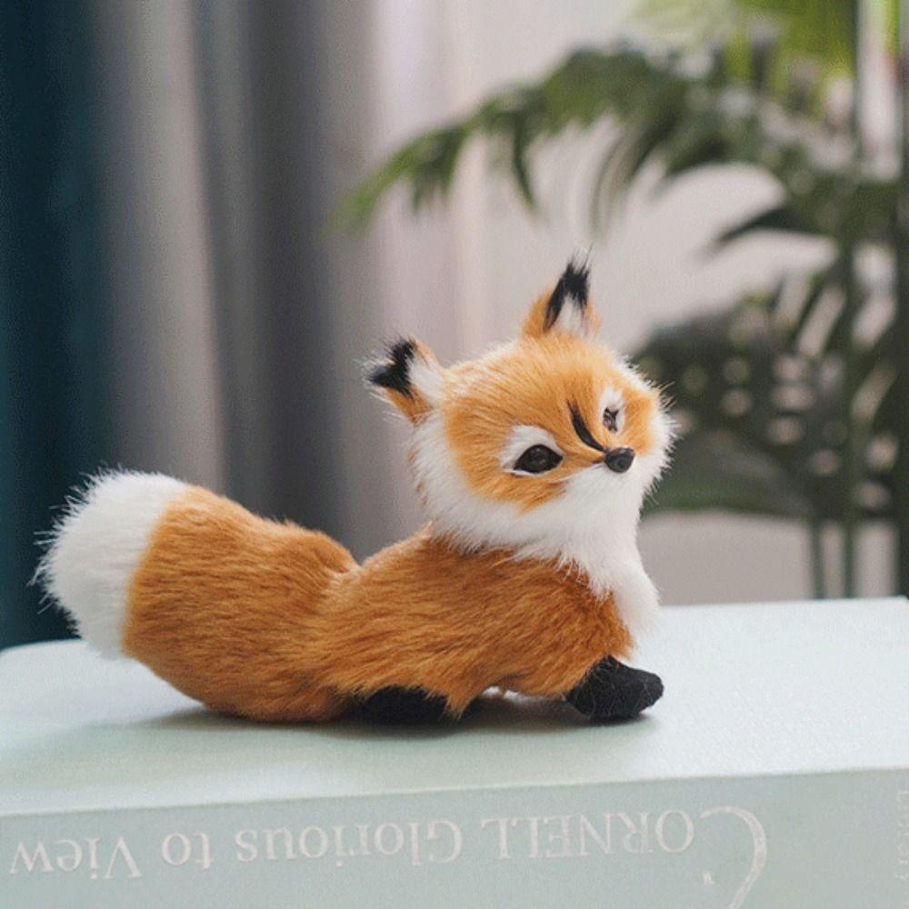 Lifelike Mini Plush Simulation Fox Squatting Animal Figurine Soft Plush Toy  Kids Gift