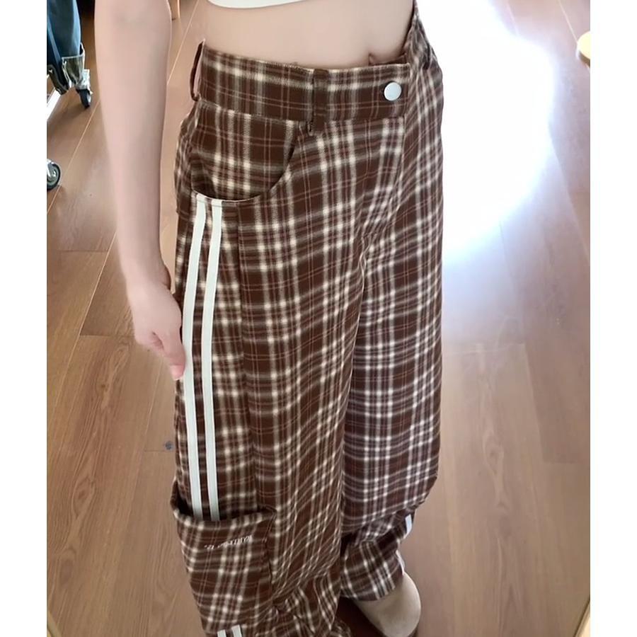 

Женские американские ретро брюки в полоску и клетку длиной до пола - Весна/Осень, Свободный расслабленный крой 2X Large кофейный