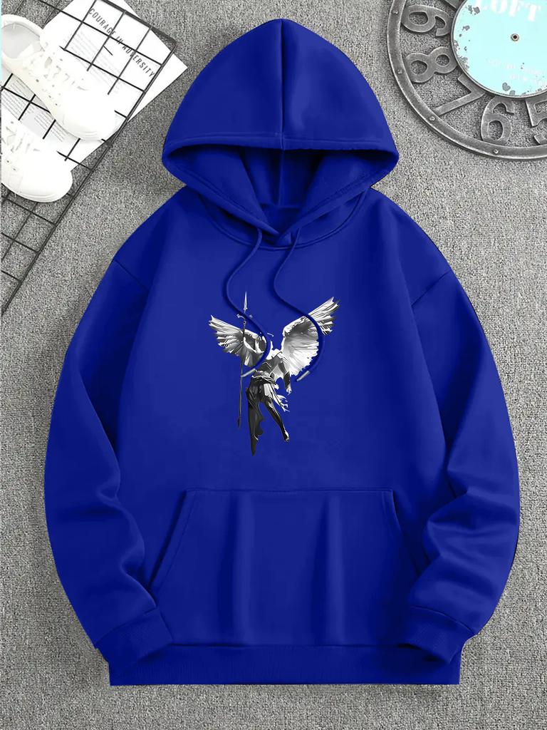 Felpa Sportiva con Cappuccio da Uomo Grunge Ala Spezzata Stampata Vestibilità Oversize Casual per Esterno Felpa Atletica