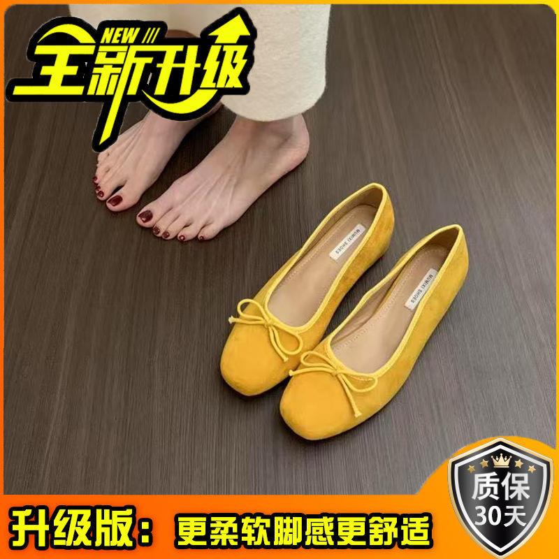 French inner heightening suede ballet single shoes women's shoes new spring and summer bow versatile casual evening shoes