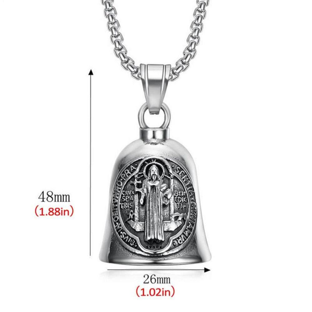 Saint Benedict Motorcycle Guardian Bell Retro Biker Good Luck Charm Religious Cross Key Chain