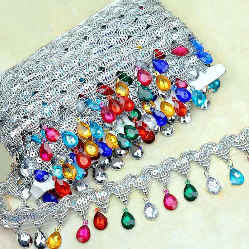 Diy Garment Sewing Accessories Hat Lace Ribbon Drop Rhinestones Diamond Costume Dress Sequined Tassel Fringe Edge Lace Trims