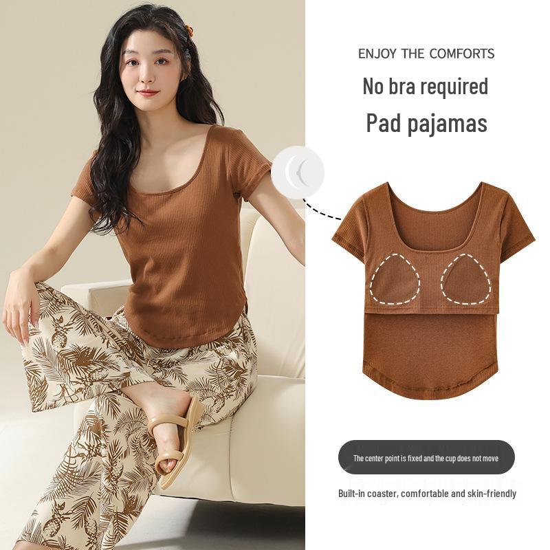 Women's Stylish Modal Short Sleeve & Long Pants Summer Lounge Set