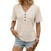 Women Casual Vacation Drop Shoulder V Neck Short Sleeve Lace Patchwork Top
