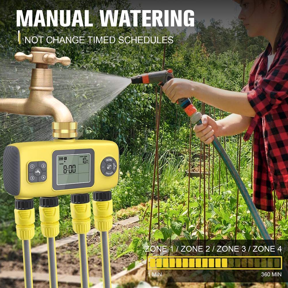 4-Outlet Automatic Irrigation Timer Digital Water Timer Programmable Lawn Sprinkler System Rainwater Rain Delay Time Controller