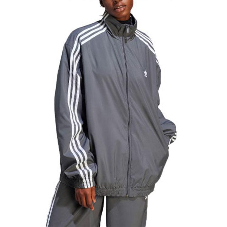 adidas Originals Adilenium Oversized Track Top With Three-Stripe Colorblock Design Women Tops Dark-Gray IV9338