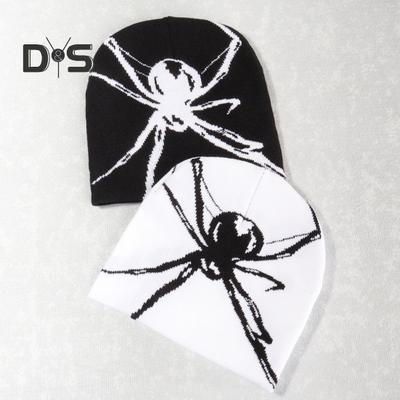 Unisex Halloween Hat Spider Applique Knitted Stretchy Dome Ear Protection Hip Hop Street Style Halloween Party Club Cap Adult Winter Beanie