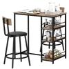 3-Piece Dining Set with Bar Table and 2 Chairs, Small Kitchen Set with Side Shelves, MDF, Metal, Black