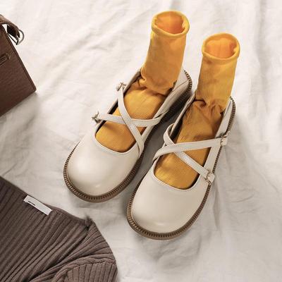 2022 Women's Round Toe Leather Mary Jane Shoes - Japanese College Style, Flat Bottom, British-Inspired JK Uniform