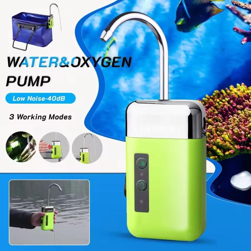 Tragbare 3-in-1-Mini-Sauerstoffpumpe mit Luftstein, Schlauch, Sensor, USB-Aufladung, automatischer Wasserpumpe, LED-Beleuchtung für Outdoor-Angeln