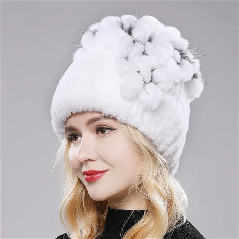 Pălărie cu blană caldă de iarnă pentru femei. Pălărie de vulpe din piele de iepure rege