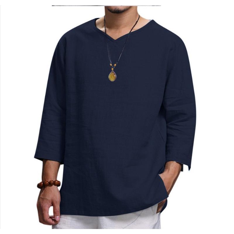 Men's V-Neck Loose Long Sleeve Casual Shirt.