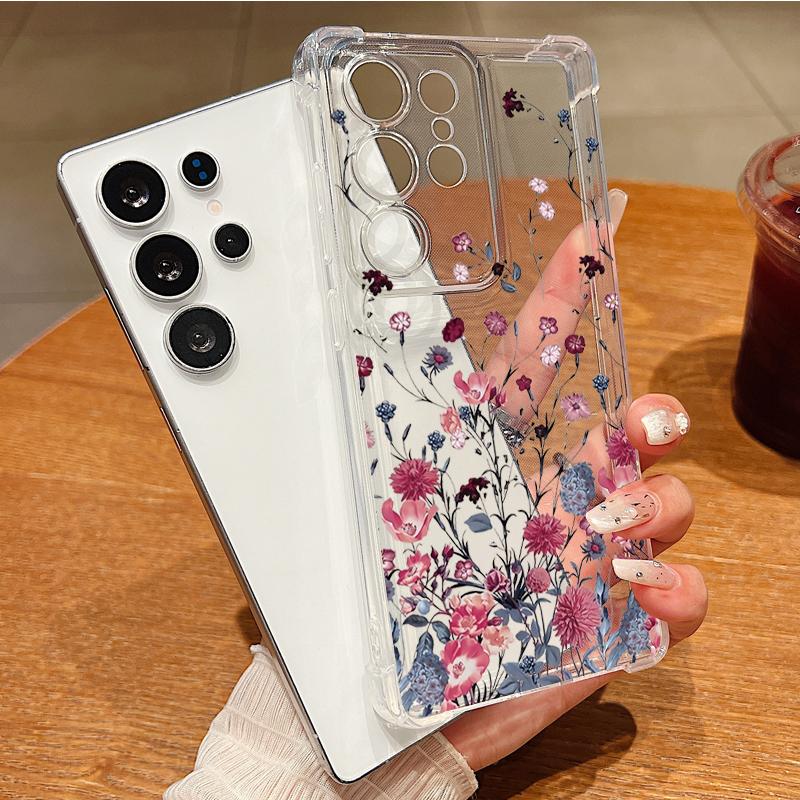 Retro Flowers Patterned Phone Case For Samsung Galaxy S26 S25 S24 S23 Ultra S22 Plus S21 S24 S25 FE Clear Shockproof Soft Cover