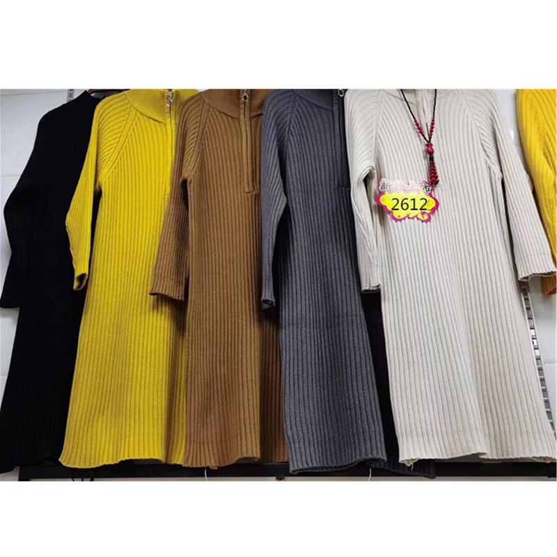 

Темпераментная осень и зима новое вязаное платье средней длины с половиной молнии свободное повседневное платье-свитер с воротником-стойкой женская одежда One Size верблюд