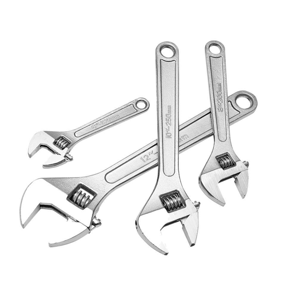 Black Nickel Adjustable Wrench - 8", 10", 12" with Large Opening & Smooth Handle