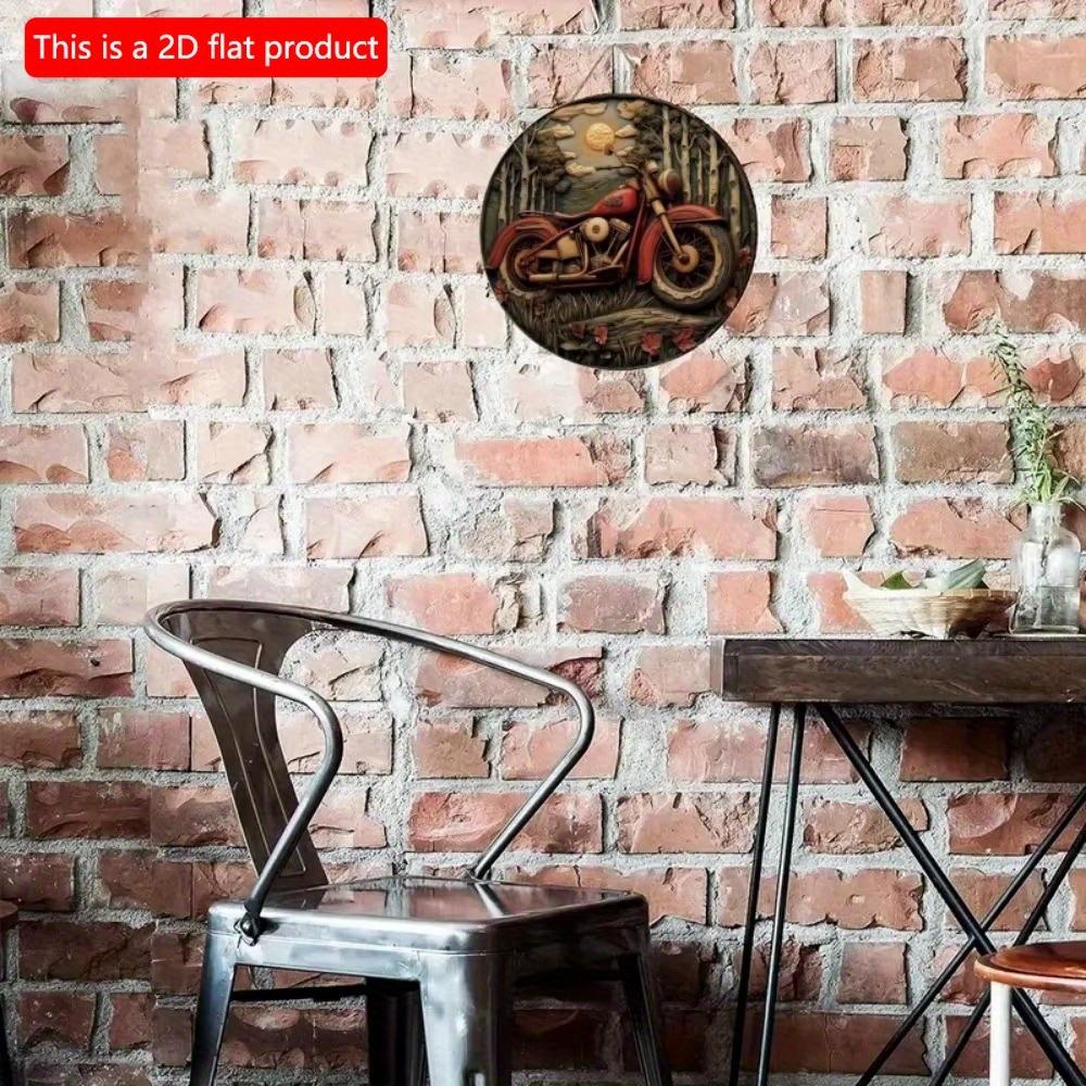 1pc 2d Flat Retro Motorcycle Circular Wooden Sign - 20cm, Suitable for Home Living Room, Bar, Caf É, Farmhouse Porch Decoration, Father's Day Gift