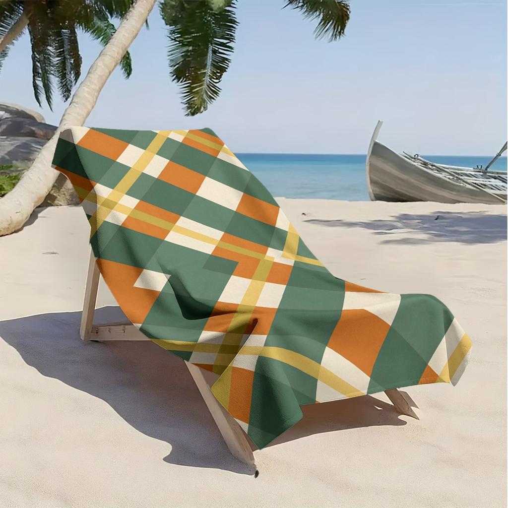Retro checkered geometric pattern polyester microfiber beach towel is highly absorbent, suitable for swimming and beach outings
