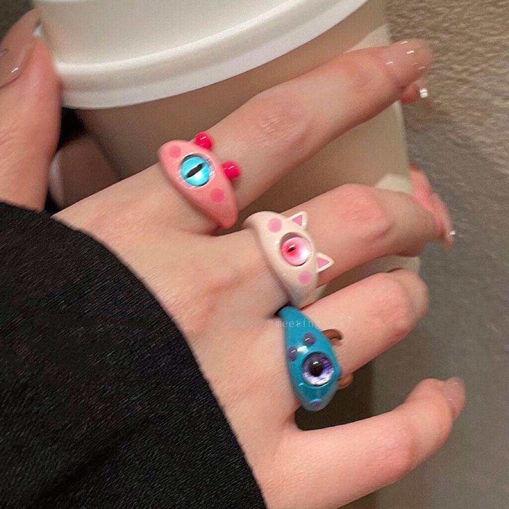 Pink Series~ Childlike Cute Meow Monster Ring Female Tide Index Finger Ring Design Niche Ring