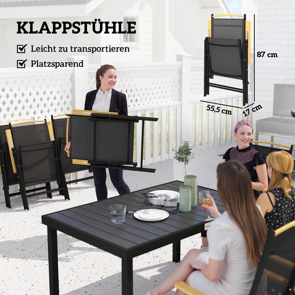 Foldable Seating Group For 6 People 1 Table Plus 6 Chairs Garden Furniture Set Seating Set Aluminum Mesh Black