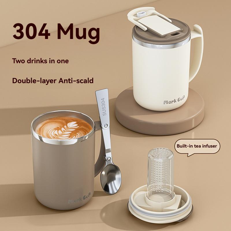 500ML Double-Layer Insulated Coffee Mug Stainless Steel Milk Coffee Cup Portable Sealed Water Cup Leak-Proof Coffee Cup With Lid