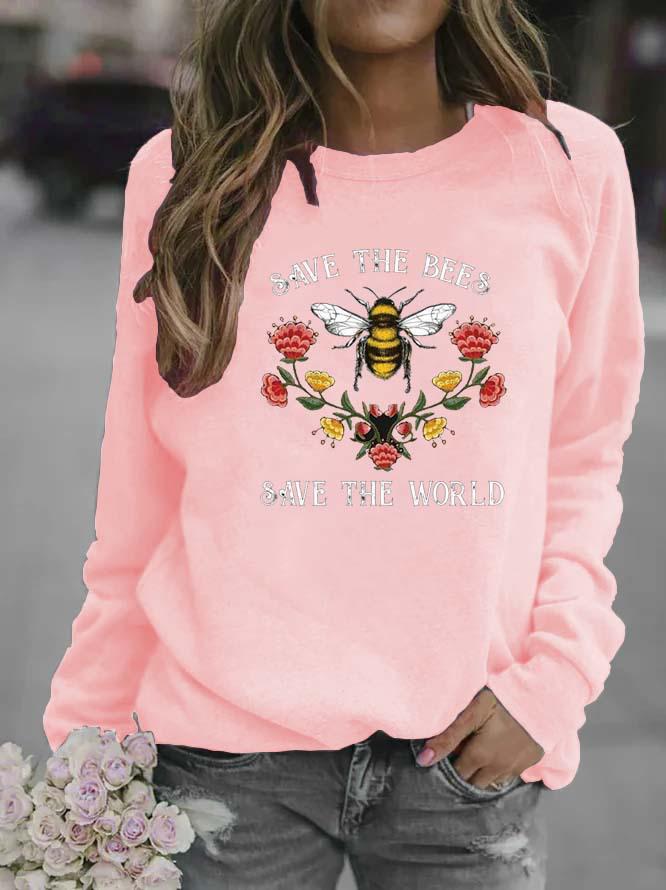 Women's Bee Pattern Round Neck Sweatshirt