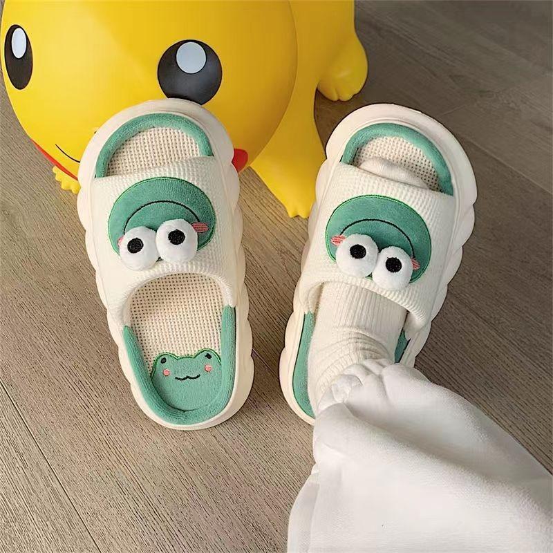 Neue offene Leinenpantoffeln Damen rutschfest Indoor Zuhause Cartoon Leinen atmungsaktiv Vier-Jahreszeiten-Pantoffeln Herren