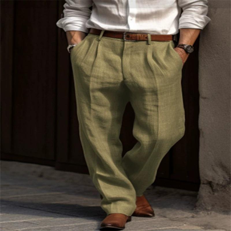 Pantalones Casuales de Pierna Ancha Plisados para Hombre, Mezcla de Lino, Cintura Alta