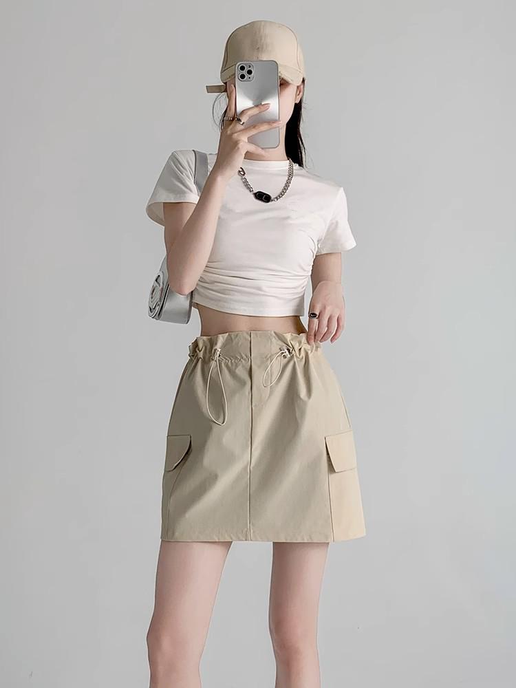 Retro Cargo Skirt for Women Summer Drawstring High Waist Slim Mini Shorts Skirt Fashion Design Preppy Style Style Female Clothes
