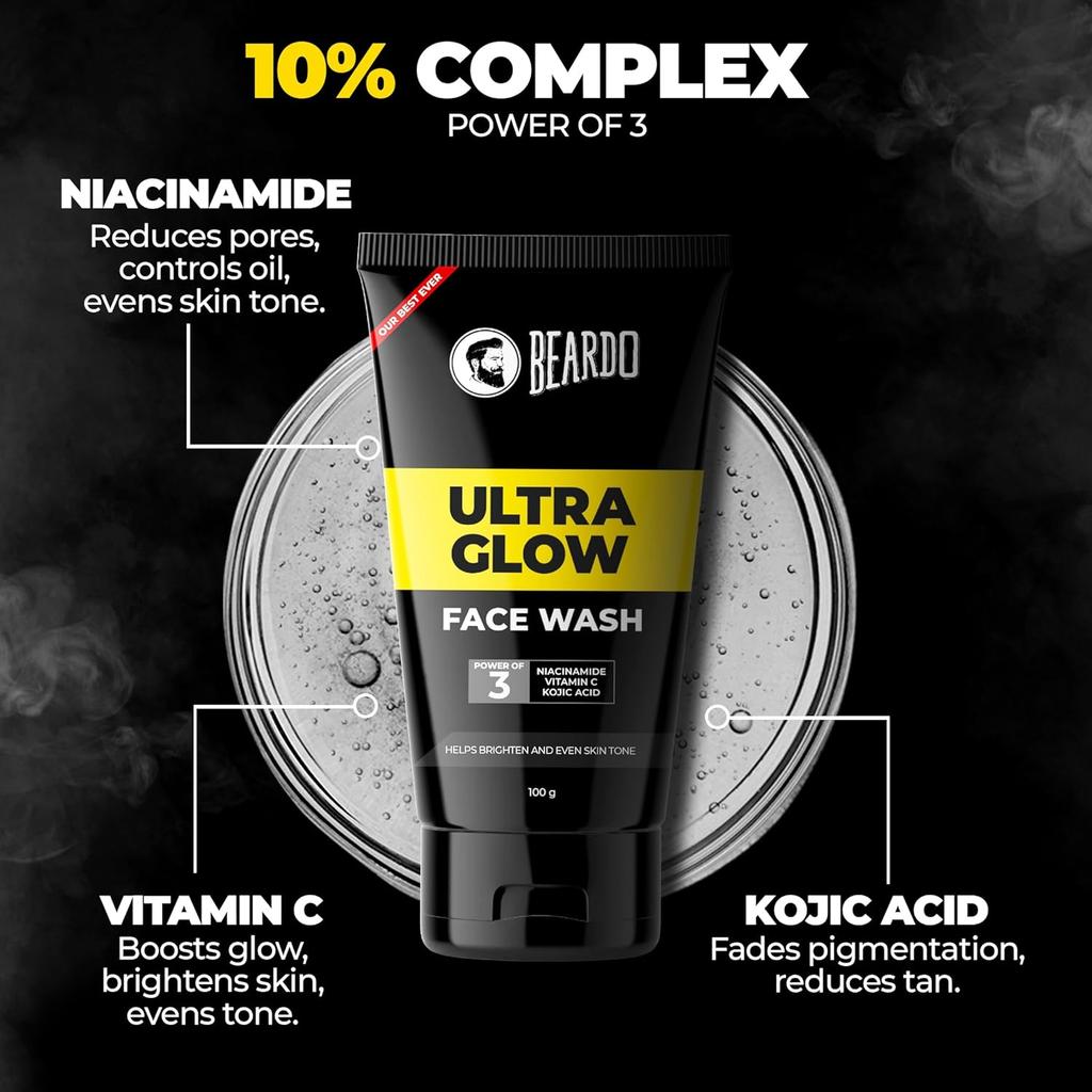 Beardo Ultraglow Face Wash for Men 100g X Pack of 2 | Brightens, Hydrates & Evens Skin Tone for Men