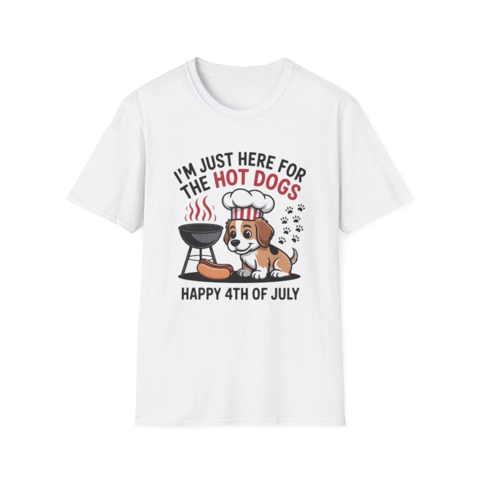 -I m Just Here For The Hot Dogs Fourth of July Dog T-Shirt | 4th of July Dog BBQ L