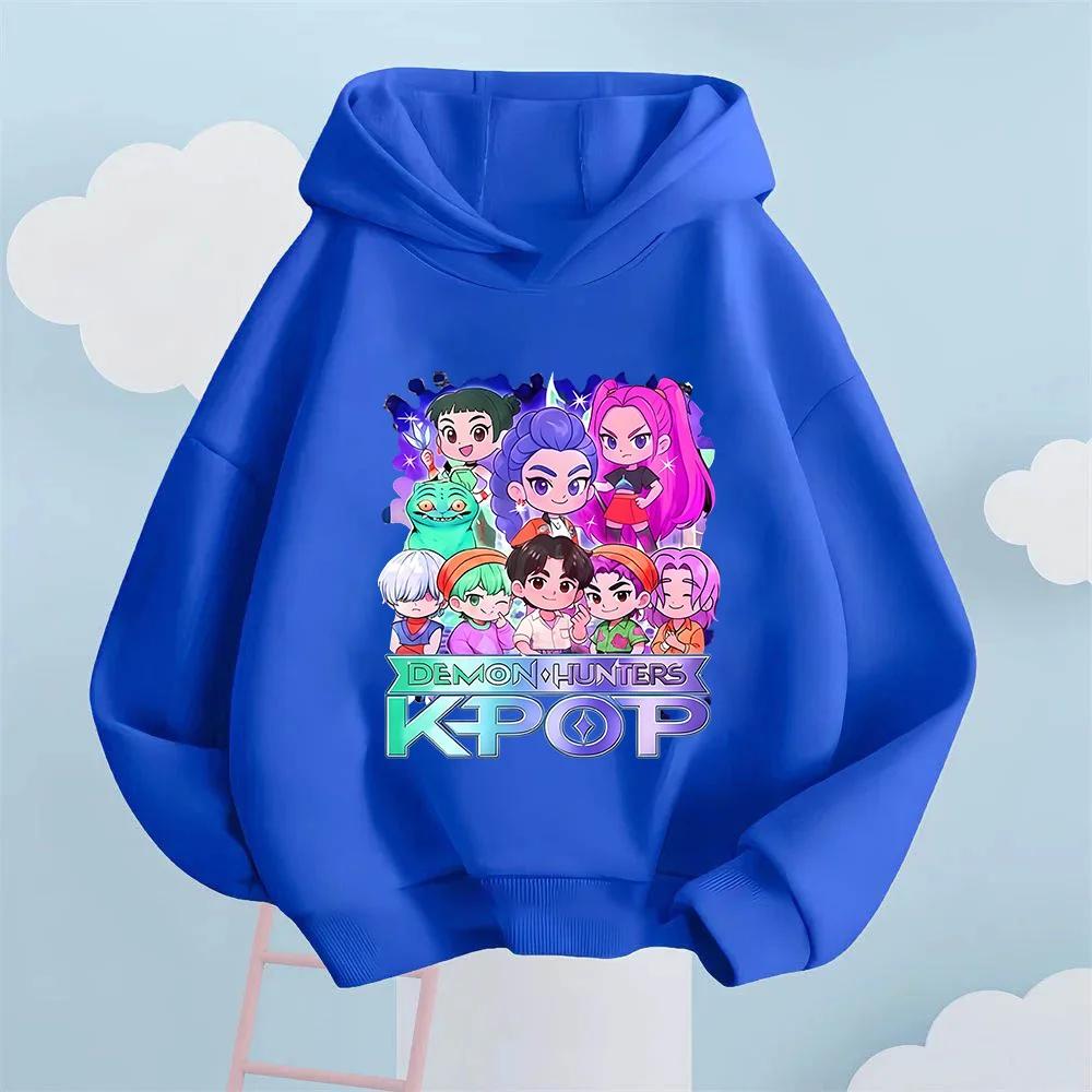 Korean KPop Devil Hunter Cartoon Girl Hooded Sweatshirt Warm Children's Wave Fashion Casual Top Casual Girls' Clothing
